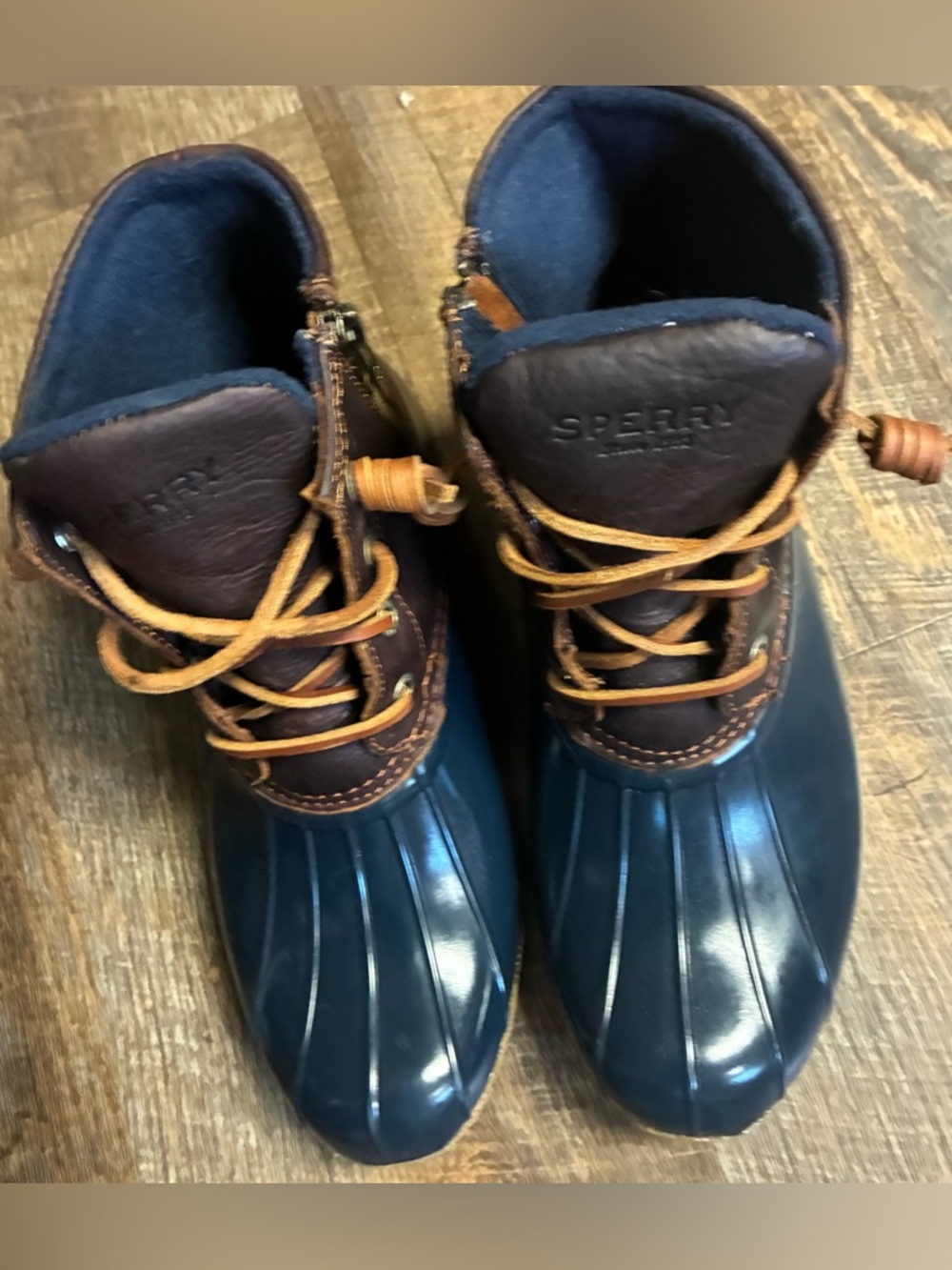 Sperry Navy and Brown Lace-Up Duck Boots